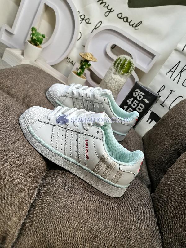 Adidas Superstar J "White Almost Blue" - Cloud White/Cloud White/Almost Blue - FZ6254 Classic Originals Shoes