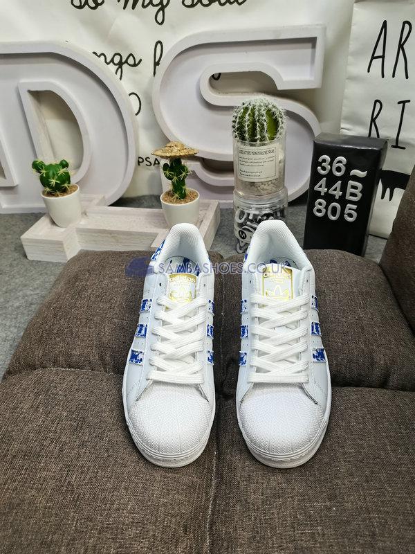 Adidas Superstar "White Blue Splatter" - Cloud White/Blue/Gold Metallic - FY7713 Classic Originals Shoes