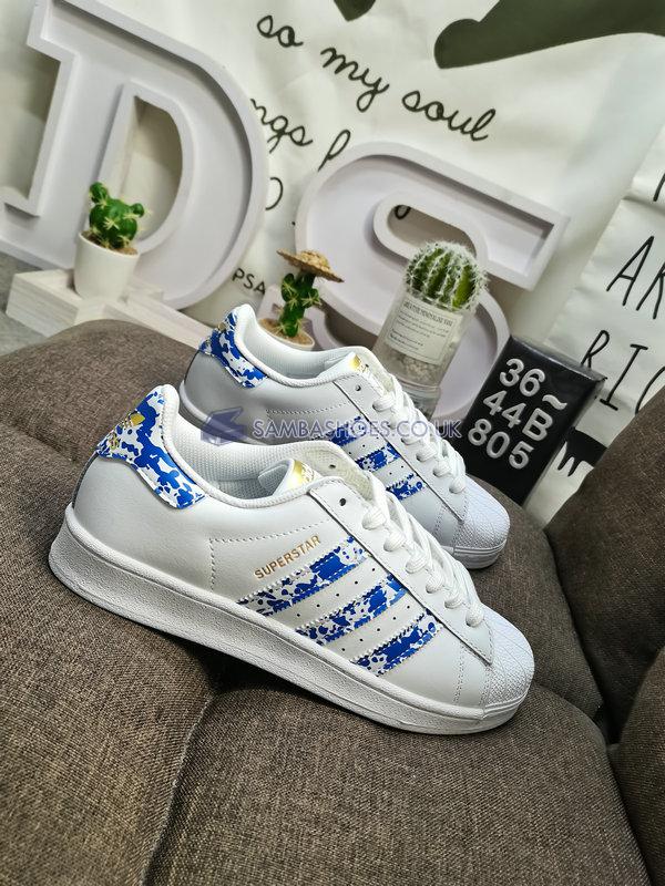 Adidas Superstar "White Blue Splatter" - Cloud White/Blue/Gold Metallic - FY7713 Classic Originals Shoes