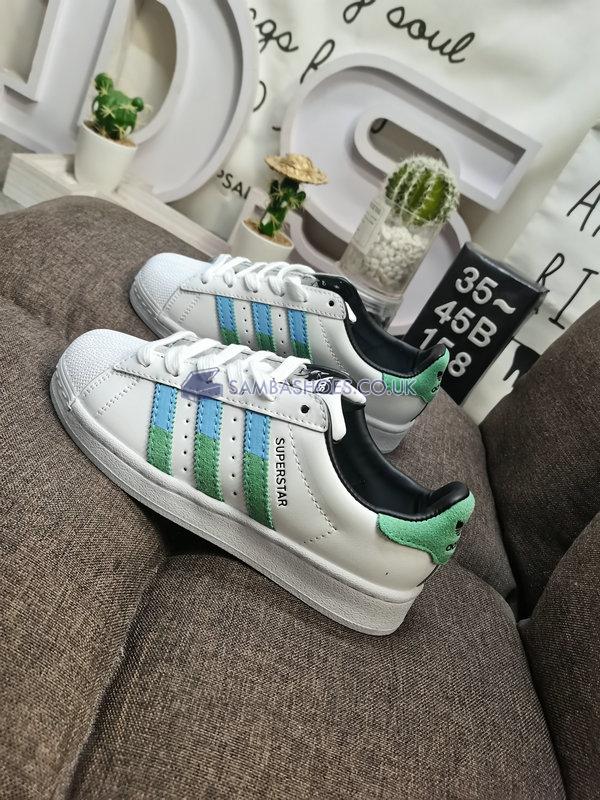 Adidas Superstar "White Green Blue" - Cloud White/Semi Screaming Green/Blue Dawn - HQ2168 Classic Originals Shoes