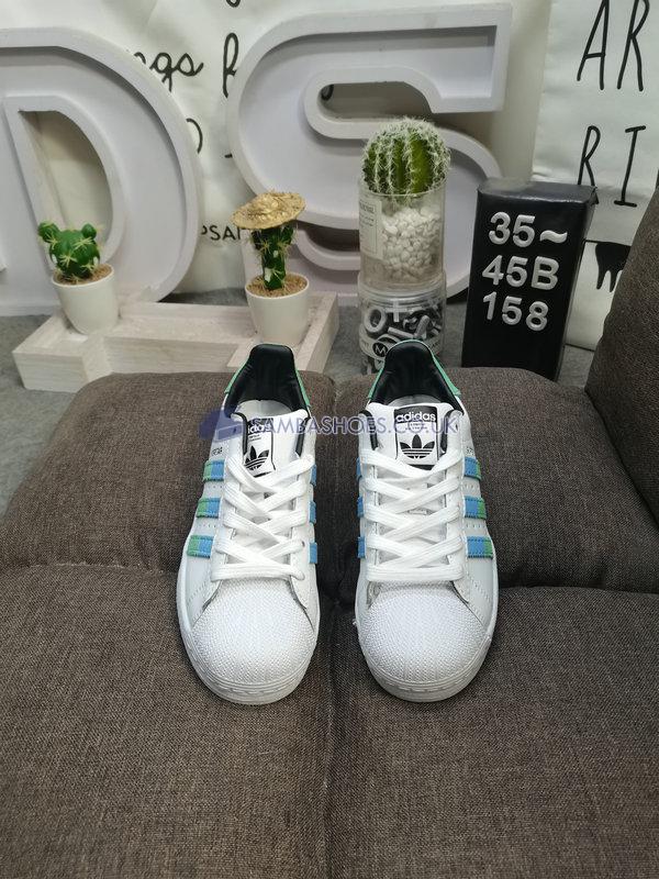 Adidas Superstar "White Green Blue" - Cloud White/Semi Screaming Green/Blue Dawn - HQ2168 Classic Originals Shoes