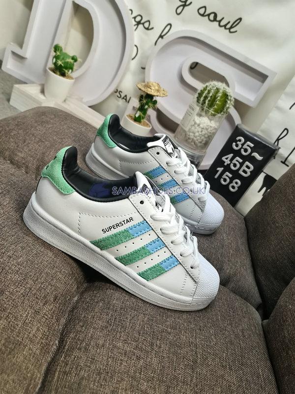 Adidas Superstar "White Green Blue" - Cloud White/Semi Screaming Green/Blue Dawn - HQ2168 Classic Originals Shoes