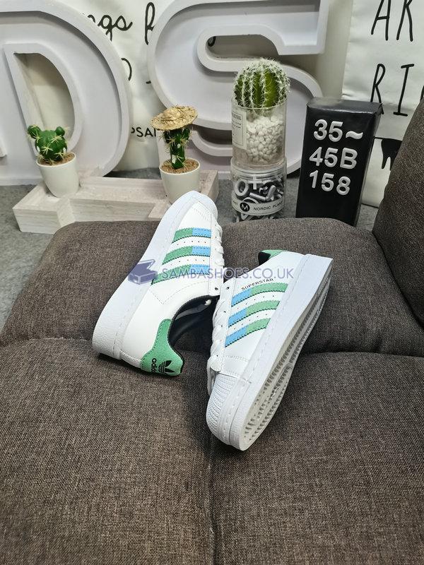 Adidas Superstar "White Green Blue" - Cloud White/Semi Screaming Green/Blue Dawn - HQ2168 Classic Originals Shoes