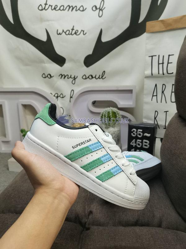 Adidas Superstar "White Green Blue" - Cloud White/Semi Screaming Green/Blue Dawn - HQ2168 Classic Originals Shoes