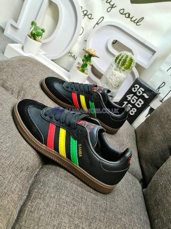 Ajax x Adidas Samba OG "Bob Marley Tribute - Three Little Birds" - Core Black/Utility Black/Gum 5 - GX2913 Classic Originals Shoes