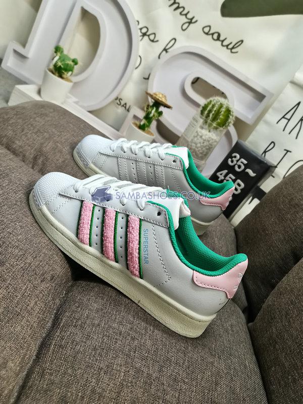 Adidas Superstar "White Pink Green Chenille" - Cloud White/Clear Pink/Semi Court Green - IF7611 Classic Originals Shoes