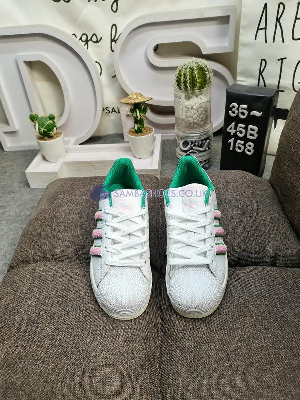 Adidas Superstar "White Pink Green Chenille" - Cloud White/Clear Pink/Semi Court Green - IF7611 Classic Originals Shoes