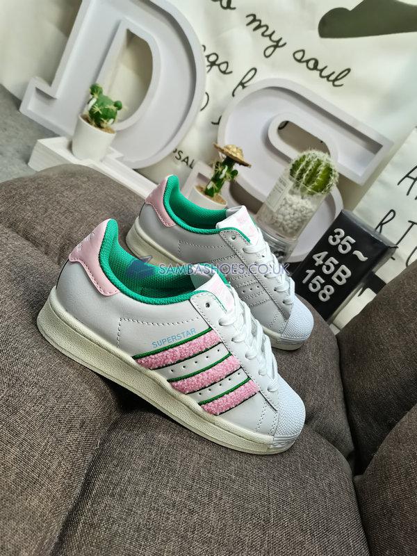 Adidas Superstar "White Pink Green Chenille" - Cloud White/Clear Pink/Semi Court Green - IF7611 Classic Originals Shoes