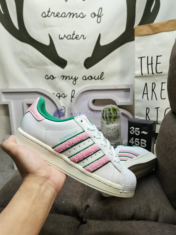 Adidas Superstar "White Pink Green Chenille" - Cloud White/Clear Pink/Semi Court Green - IF7611 Classic Originals Shoes