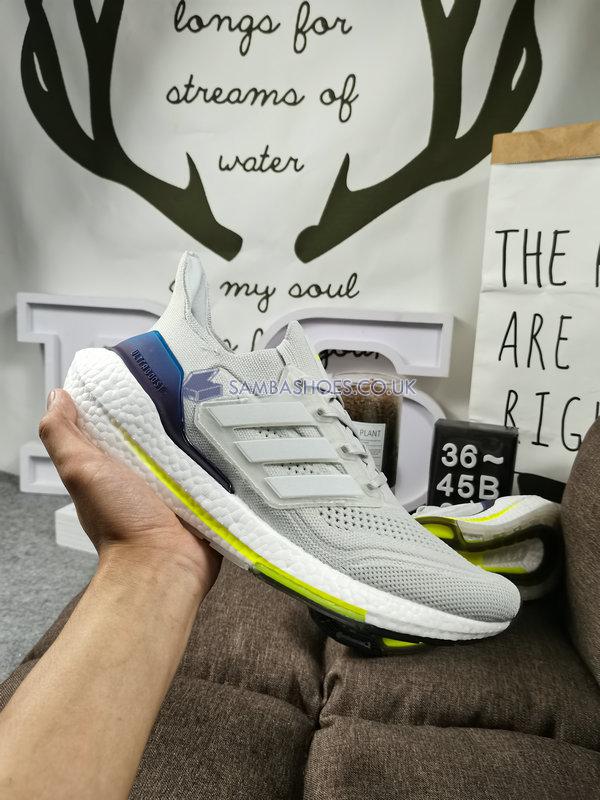 Adidas UltraBoost 21 "Crystal White" - Grey/Cloud White/Solar Yellow - FY0371 Classic Running Shoes