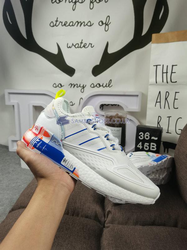 Adidas ZX 2K Boost "Multi-Color Logos" - Cloud White/Blue/Orange - GX2718 Classic Originals Shoes