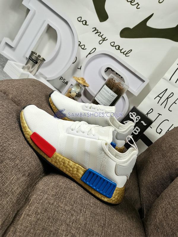 Adidas NMD_R1 "OG Gold Boost" - Cloud White/Lush Red/Lush Blue - FV3642 Classic Originals Shoes