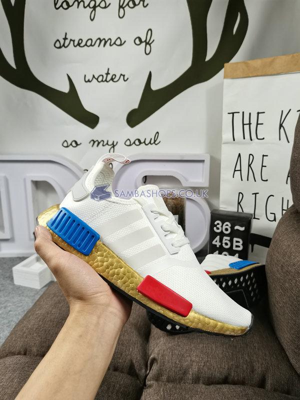 Adidas NMD_R1 "OG Gold Boost" - Cloud White/Lush Red/Lush Blue - FV3642 Classic Originals Shoes