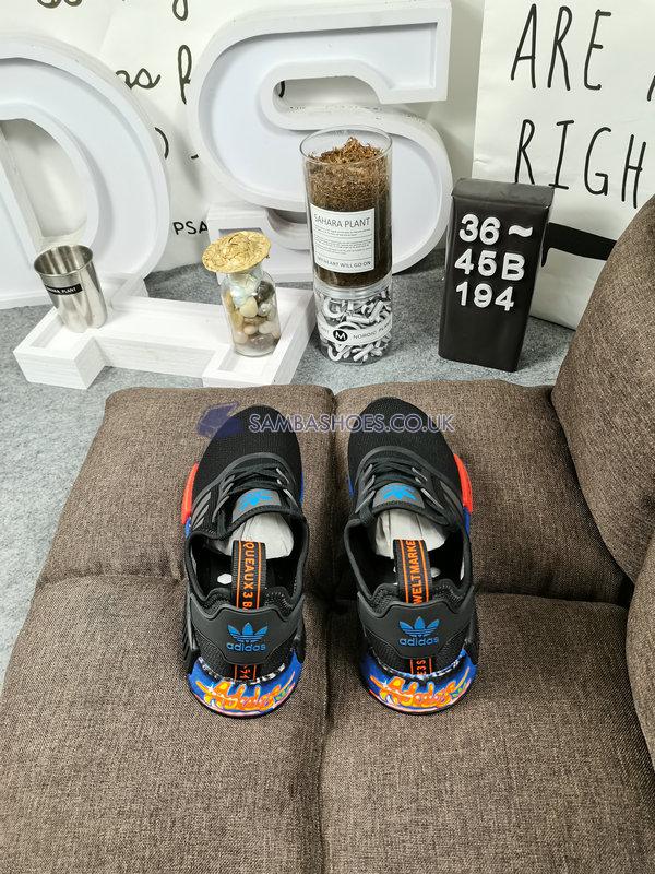 Adidas NMD_R1 J "Graffiti - Black Bluebird" - Core Black/Signal Coral/Blue Bird - FV8525 Classic Originals Shoes